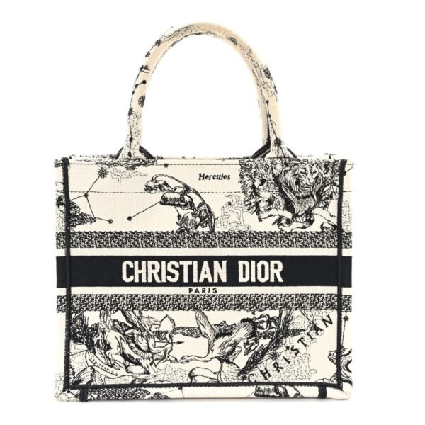 Canvas Embroidered Small Zodiac Toile De Jouy Book Tote Latte