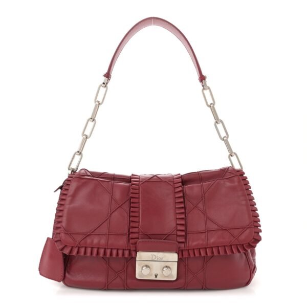 Lambskin Cannage Ruffle New Lock Flap Red