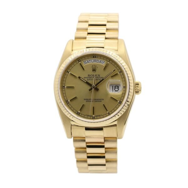 Mens Rolex Day-Date 36mm 18k Yellow Gold w/ Champagne Index Dial 18038