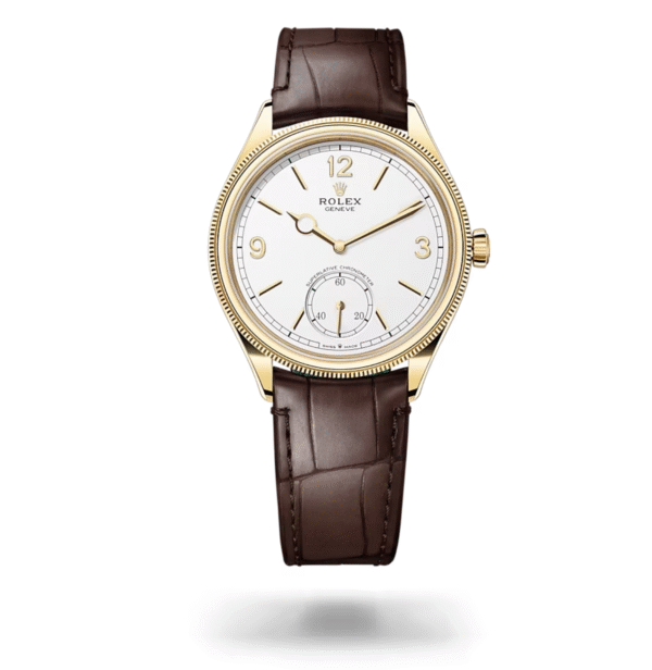 Rolex 1908 39mm – Ref: 52508-0006 – White Dial & 18K Yellow Gold Case, Brown Alligator Leather Strap Watch