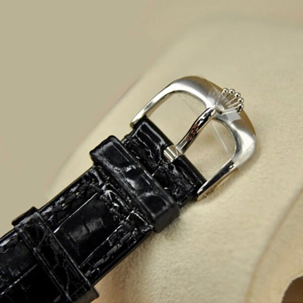 Rolex Cellini Time 39mm – Ref: 50509-0006 – Black Index & Roman Numeral Dial, Domed & Fluted Double Bezel, 18K White Gold & Black Leather Strap Watch