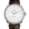 Rolex Cellini Time 39mm – Ref: 50509-0017 – White Index Dial, Domed & Fluted Double Bezel, 18K White Gold & Tobacco Brown Leather Strap Watch