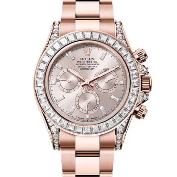 Rolex Cosmograph Daytona 40 mm | 18k Everose gold bracelet | Sundust dial Diamond bezel | Men’s Watch 126595TBR