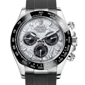 Rolex Cosmograph Daytona 40mm – Ref: 116519LN mtbkiof – Meteorite & Black Index Dial & Ceramic Bezel, 18K White Gold Case Black Oysterflex Bracelet Men’s Watch