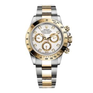 Rolex Cosmograph Daytona 40mm – Ref: 116523-0057 – White Diamond Dial & Gold Bezel, Two Tone Stainless Steel & 18K Yellow Gold Oyster Bracelet Men’s Watch
