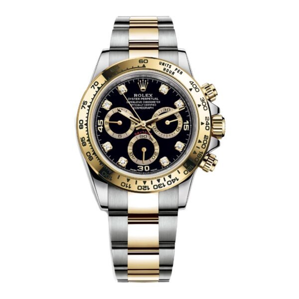 Rolex Cosmograph Daytona 40mm – Ref: 116503-0011 – Black Diamond Dial & Gold Bezel, Two Tone Stainless Steel & 18K Yellow Gold Oyster Bracelet Men’s Watch