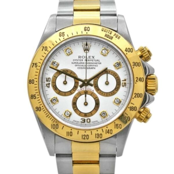 Rolex Cosmograph Daytona 40mm – Ref: 116523-0057 – White Diamond Dial & Gold Bezel, Two Tone Stainless Steel & 18K Yellow Gold Oyster Bracelet Men’s Watch