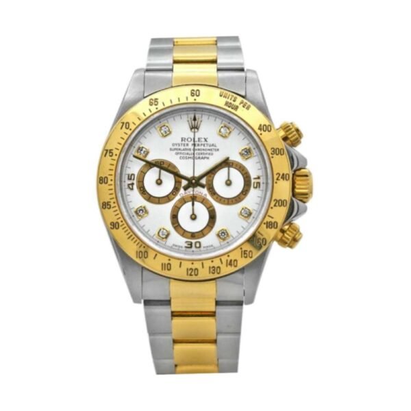 Rolex Cosmograph Daytona 40mm – Ref: 116523-0057 – White Diamond Dial & Gold Bezel, Two Tone Stainless Steel & 18K Yellow Gold Oyster Bracelet Men’s Watch