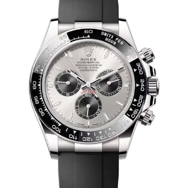 Rolex Cosmograph Daytona 40mm – Ref: 126519LN – Steel & Bright Black Index Dial & Ceramic Bezel, 18K White Gold Case Black Oysterflex Bracelet Men’s Watch