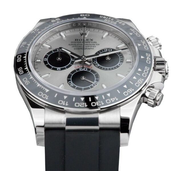 Rolex Cosmograph Daytona 40mm – Ref: 126519LN – Steel & Bright Black Index Dial & Ceramic Bezel, 18K White Gold Case Black Oysterflex Bracelet Men’s Watch