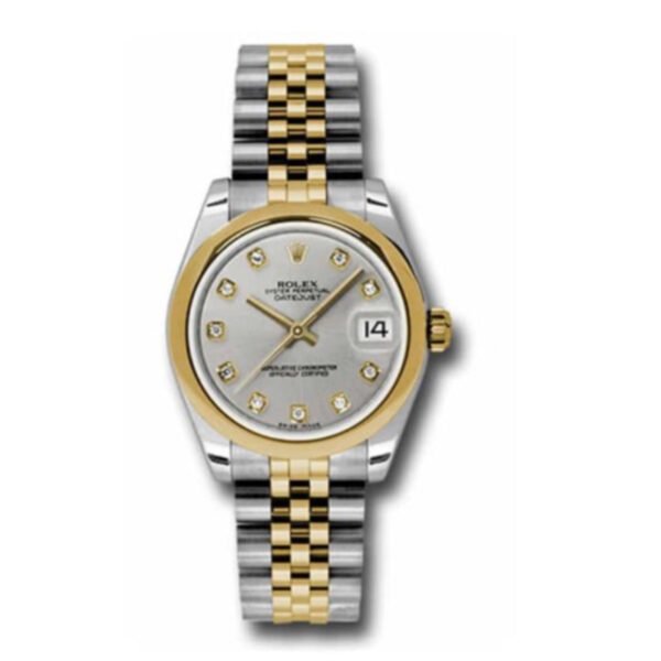 Rolex Datejust 31mm – Ref: 178243 sdj – Silver Diamond Dial, Two Tone Stainless Steel & 18K Yellow Gold Jubilee Bracelet Women’s Watch