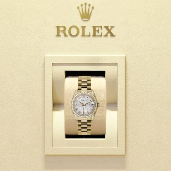 Rolex Datejust 31mm – Ref: 178158 sjdp – Silver Jubilee Dial, 18K Yellow Gold President Bracelet Women’s Watch