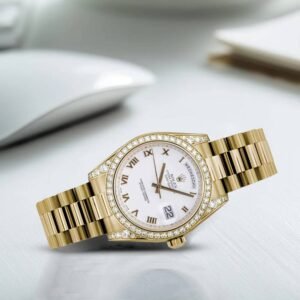 Rolex Datejust 31mm – Ref: 178158 wrp – White Dial & Diamond Bezel – Diamond Case, 18K Yellow Gold President Bracelet Women’s Watch