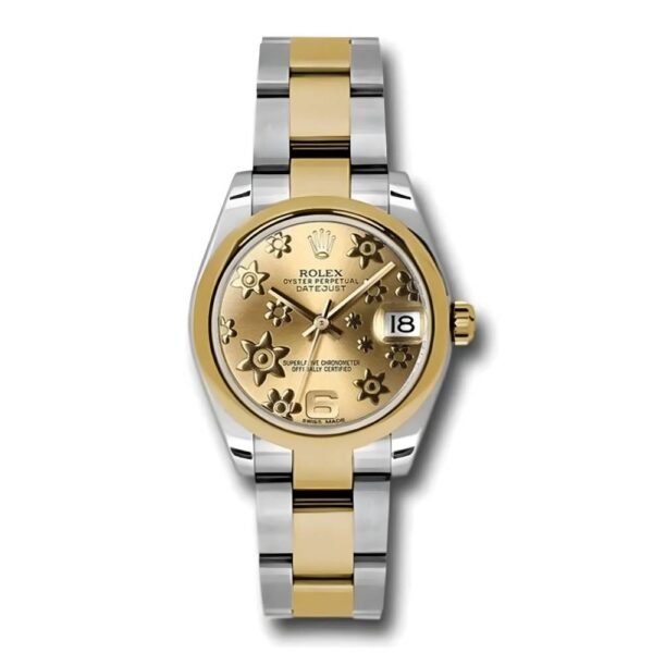 Rolex Datejust 31mm – Ref: 178243 chfo – Champagne Floral Motif Dial, Two Tone Stainless Steel & 18K Yellow Gold Oyster Bracelet Women’s Watch