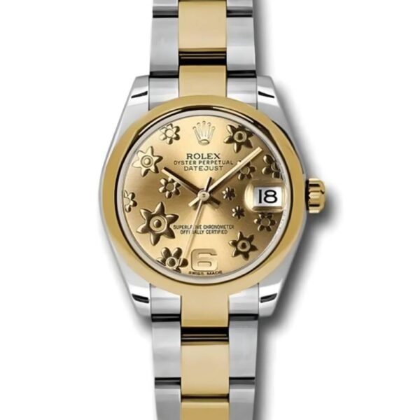 Rolex Datejust 31mm – Ref: 178243 chfo – Champagne Floral Motif Dial, Two Tone Stainless Steel & 18K Yellow Gold Oyster Bracelet Women’s Watch