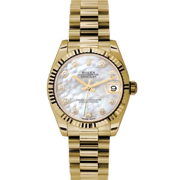 Rolex Datejust 31mm – Ref: 178278 mdp – White Mother of Pearl Dial, 18K Yellow Gold President Bracelet Women’s Watch