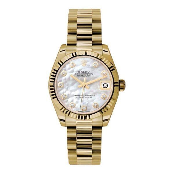 Rolex Datejust 31mm – Ref: 178278 mdp – White Mother of Pearl Dial, 18K Yellow Gold President Bracelet Women’s Watch