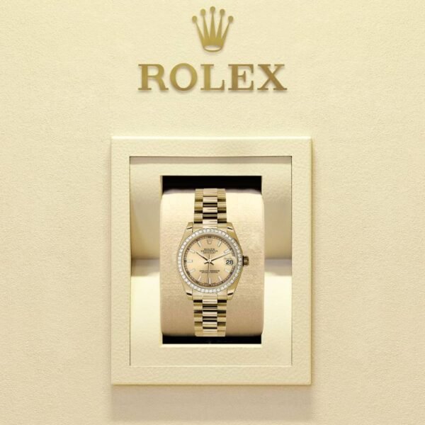 Rolex Datejust 31mm – Ref: 178288 chcap 2 – Champagne Dial & Diamond Bezel, 18K Yellow Gold President Bracelet Women’s Watch