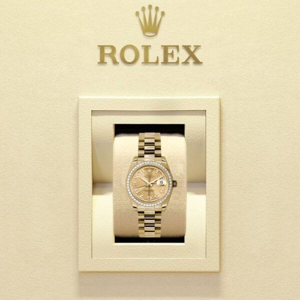 Rolex Datejust 31mm – Ref: 178288 chcap – Champagne Dial & Diamond Bezel, 18K Yellow Gold President Bracelet Women’s Watch