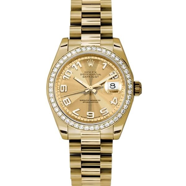 Rolex Datejust 31mm – Ref: 178288 chcap – Champagne Dial & Diamond Bezel, 18K Yellow Gold President Bracelet Women’s Watch