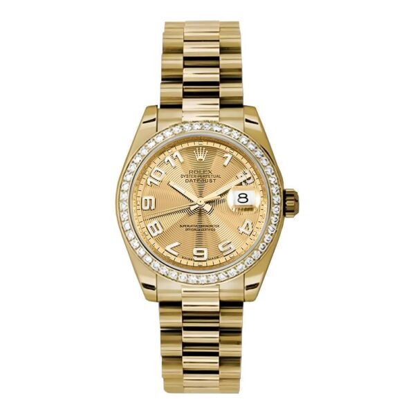 Rolex Datejust 31mm – Ref: 178288 chcap – Champagne Dial & Diamond Bezel, 18K Yellow Gold President Bracelet Women’s Watch