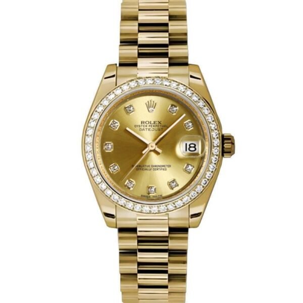 Rolex Datejust 31mm – Ref: 178288 chdp – Champagne Dial & Diamond Bezel, 18K Yellow Gold President Bracelet Women’s Watch