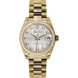 Rolex Datejust 31mm – Ref: 178288 sjdp – Silver Jubilee Dial, 18K Yellow Gold President Bracelet Women’s Watch