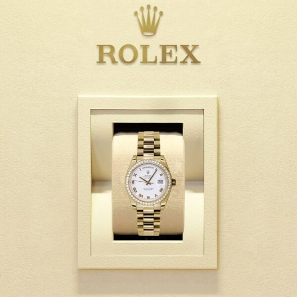 Rolex Datejust 31mm – Ref: 178288 wrp – White Dial & Diamond Bezel, 18K Yellow Gold President Bracelet Women’s Watch