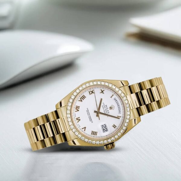 Rolex Datejust 31mm – Ref: 178288 wrp – White Dial & Diamond Bezel, 18K Yellow Gold President Bracelet Women’s Watch