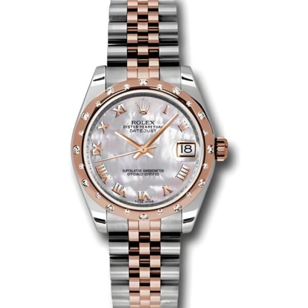Rolex Datejust 31mm – Ref: 178341 mdrj – White Mother of Pearl Roman Diamond Dial & Diamond Bezel, Two Tone Stainless Steel & 18K Rose Gold Jubilee Bracelet Women’s Watch