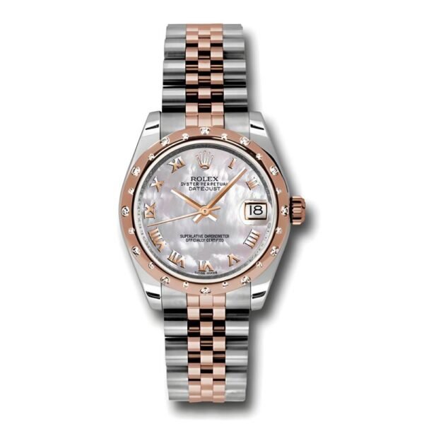 Rolex Datejust 31mm – Ref: 178341 mdrj – White Mother of Pearl Roman Diamond Dial & Diamond Bezel, Two Tone Stainless Steel & 18K Rose Gold Jubilee Bracelet Women’s Watch