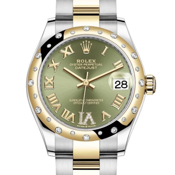 Rolex Datejust 31mm – Ref: 178343 ogdro – Green Roman Diamond Dial & Diamond Bezel, Two Tone Stainless Steel & 18K Yellow Gold Oyster Bracelet Women’s Watch