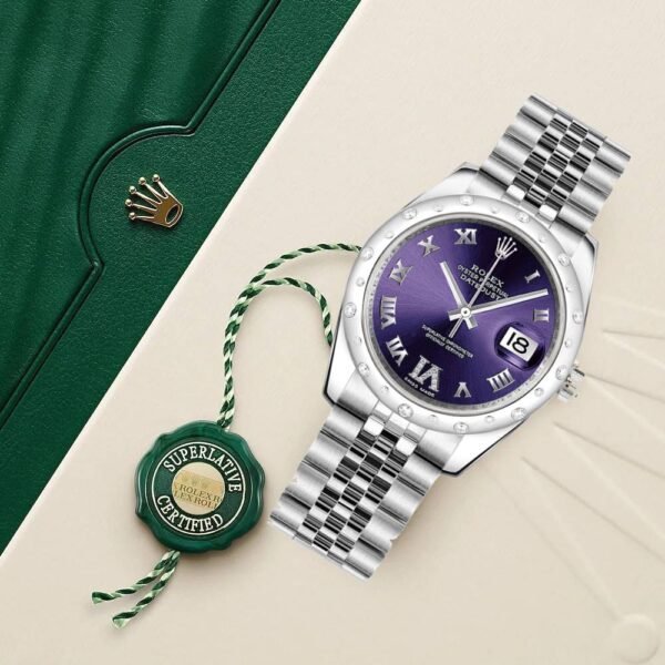 Rolex Datejust 31mm – Ref: 178344-0002 – Purple Dial & Diamond Bezel, Stainless Steel Jubilee Bracelet Women’s Watch