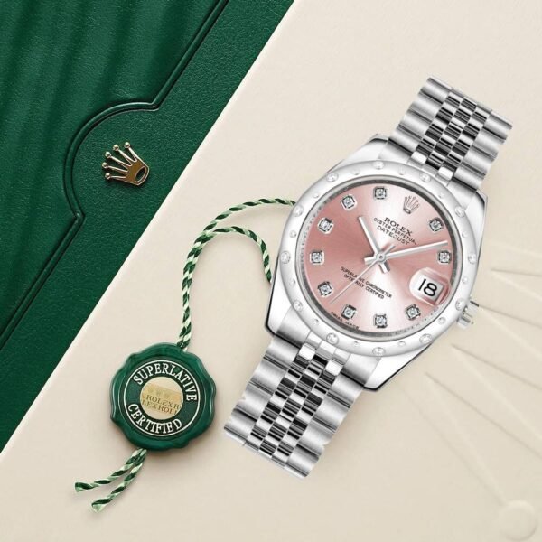 Rolex Datejust 31mm – Ref: 178344-0023 – Pink Mother of Pearl Diamond Dial & Diamond Bezel, Stainless Steel Jubilee Bracelet Women’s Watch