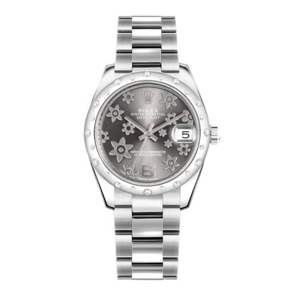Rolex Datejust 31mm – Ref: 178344-0025 – Rhodium Grey Dial & Diamond Bezel, Stainless Steel Oyster Bracelet Women’s Watch