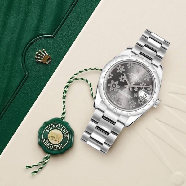 Rolex Datejust 31mm – Ref: 178344-0025 – Rhodium Grey Dial & Diamond Bezel, Stainless Steel Oyster Bracelet Women’s Watch