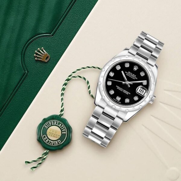Rolex Datejust 31mm – Ref: 178344-0030 – Black Diamond Dial, Stainless Steel Oyster Bracelet Women’s Watch
