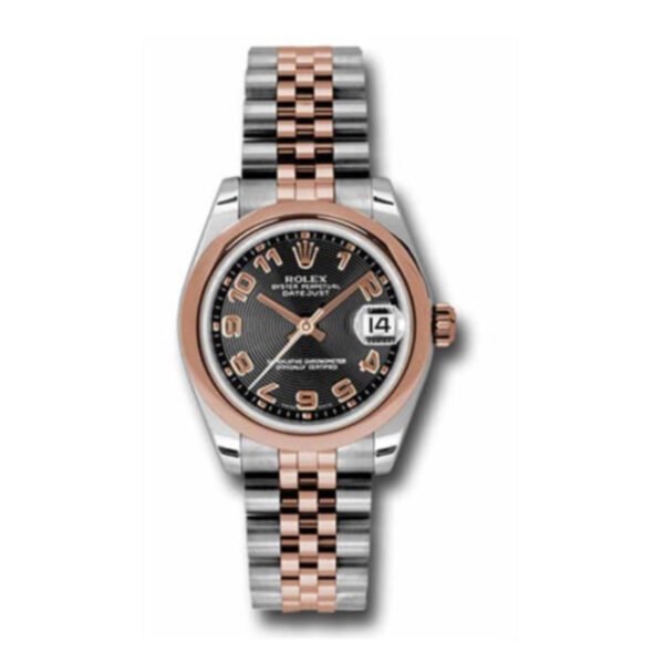 Rolex Datejust 31mm – Ref: 178241 bkcaj – Black Roman Dial, Two Tone Stainless Steel & 18K Rose Gold Jubilee Bracelet Women’s Watch