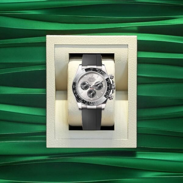 Rolex Cosmograph Daytona 40mm – Ref: 126519LN – Steel & Bright Black Index Dial & Ceramic Bezel, 18K White Gold Case Black Oysterflex Bracelet Men’s Watch