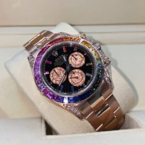 Rolex Cosmograph Daytona 40mm – Ref: 116595RBOW – Black Sapphire Rainbow Dial & Bezel, 18K Rose Gold Oyster Bracelet Men’s Watch