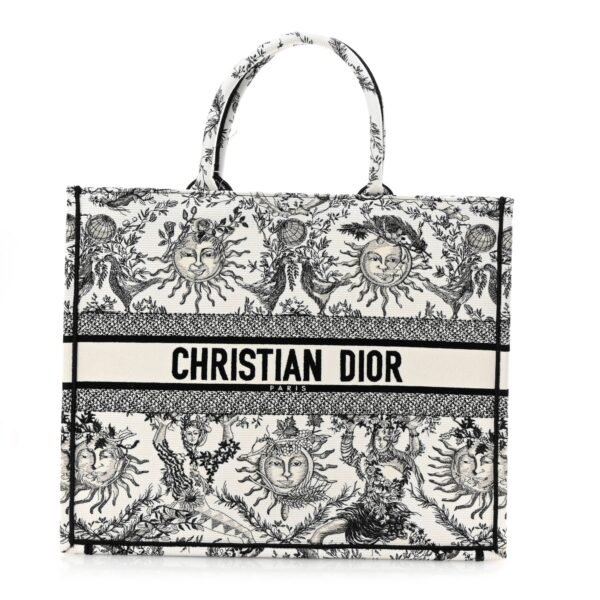 Canvas Embroidered Large Toile De Jouy Soleil Book Tote Black White