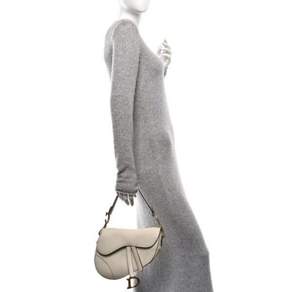 Grained Calfskin Saddle Bag White