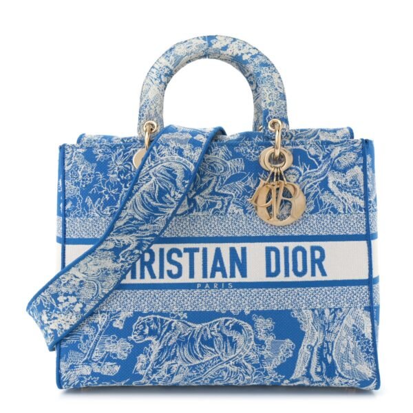 Toile de Jouy Embroidered Large Lady D-Lite Fluorescent Blue