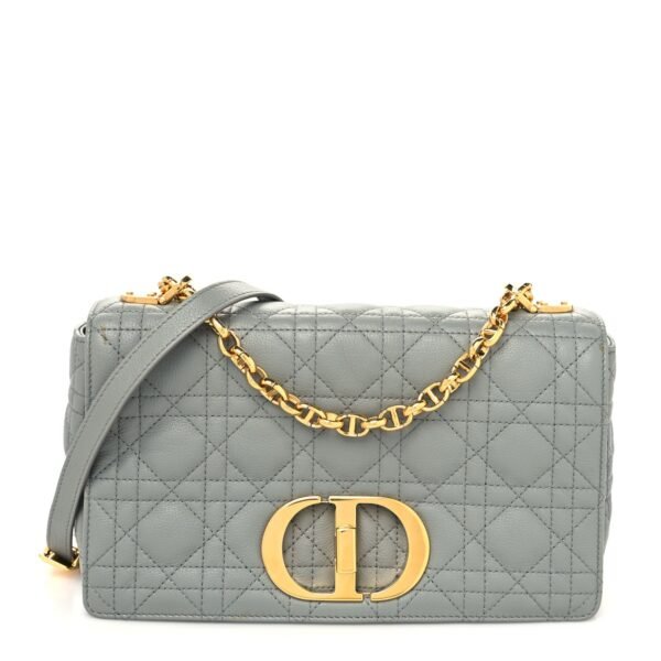 Calfskin Cannage Medium Caro Bag Grey