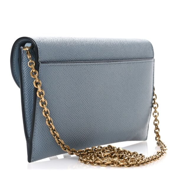 Grained Calfskin Saddle Chain Pouch Cloud Blue