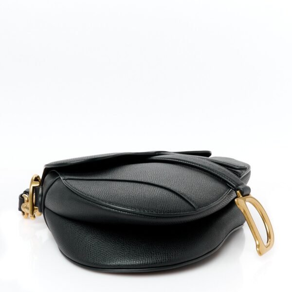 Grained Calfskin Saddle Bag With Strap Black