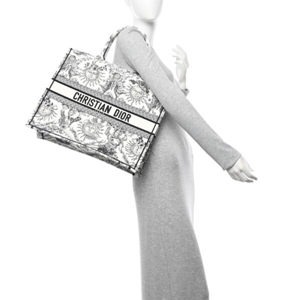 Canvas Embroidered Large Toile De Jouy Soleil Book Tote Black White