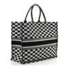 Canvas Embroidered Checkered Book Tote Black White