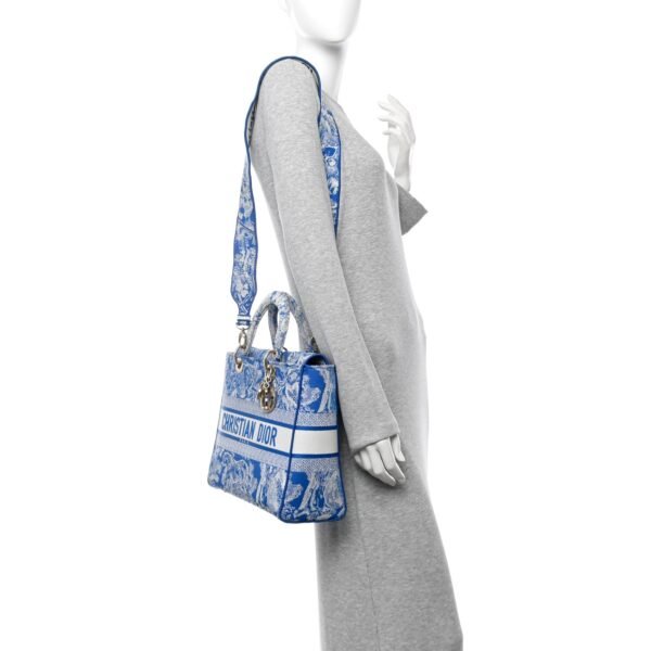 Toile de Jouy Embroidered Large Lady D-Lite Fluorescent Blue