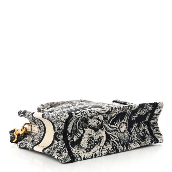 Canvas Embroidered Toile De Jouy Reverse Mini Book Tote With Strap Blue Multicolor